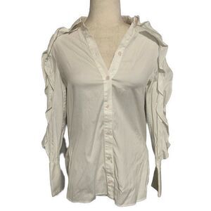 bcbgmaxazria npb16a21-100 Solid white Ruffle dress shirt Long Sleeve Xxs 00